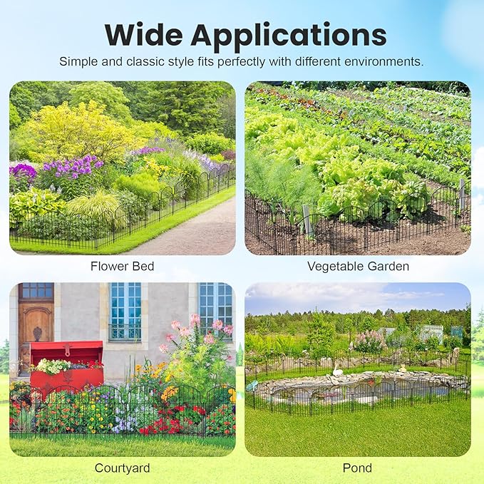 19Pcs Decorative Garden Fence, 20in(H)/20.5ft(L) Rustproof Metal Fences Animal Barrier Outdoor for Yard, Flower Bed Edging Ornamental Border Panel for Dogs, Rabbits, Dig Defence, Garden Decor, Patio