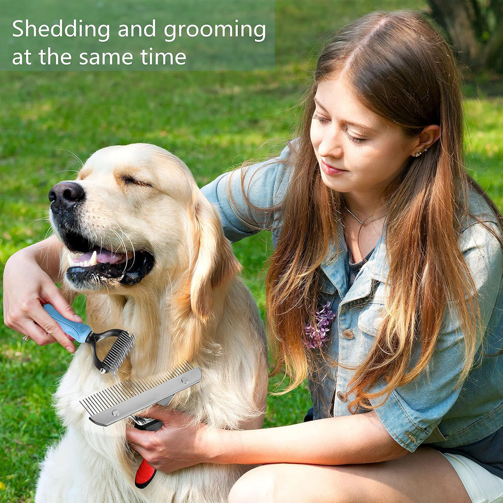 Long Tooth Undercoat Grooming Rake + Curved-Tooth Detangling Comb | Dematting Tool Set, Pet Beauty Brushes, For Large Dog Horse,German Shepherd Comb, Husky Brush,Double-Sided Detangling Comb