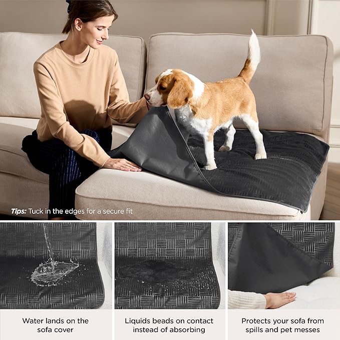 Bedsure Waterproof Bed Cover for Dogs Washable - Waterproof Blanket for Full Bed Couch Sofa Cozy, Lightweight Furniture Protector for Pet Cat Quick Drying, Charcoal, 82x82IN