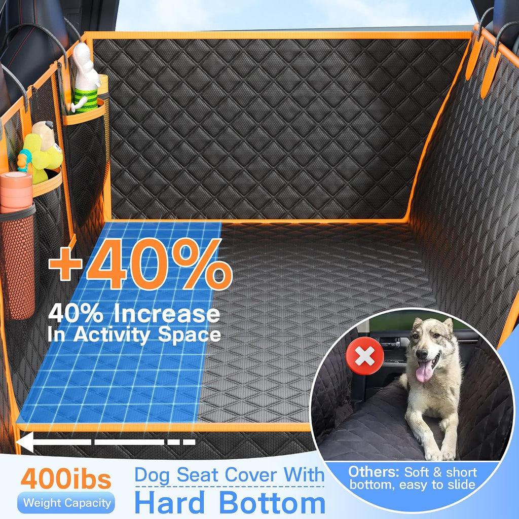 Dog Seat Cover for Back Seat, Hard Bottom Back Seat Extender, 100% Waterproof & Machine Washable, 600D Heavy Duty, Supports 400lbs for Travel & Camping, Dog Back Seat Pet Cover for Cars