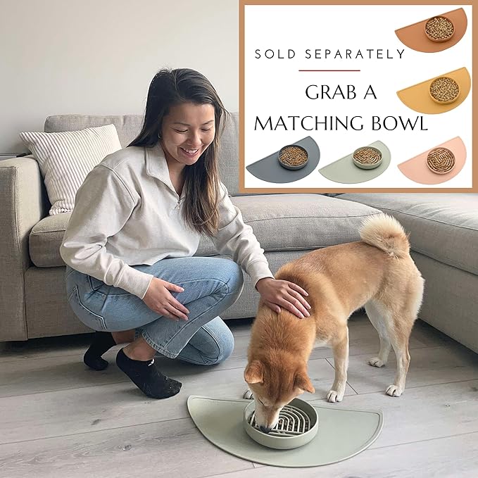 Should We Go - Waterproof Silicone Pet Food Mat - Non-Slip, Spill-Proof Feeding Mat for Floors, Raised Edge Design, Easy-to-Clean, Rubber Pad for Dog & Cat Bowls, 28" Across x 14" Deep, Large-Sage