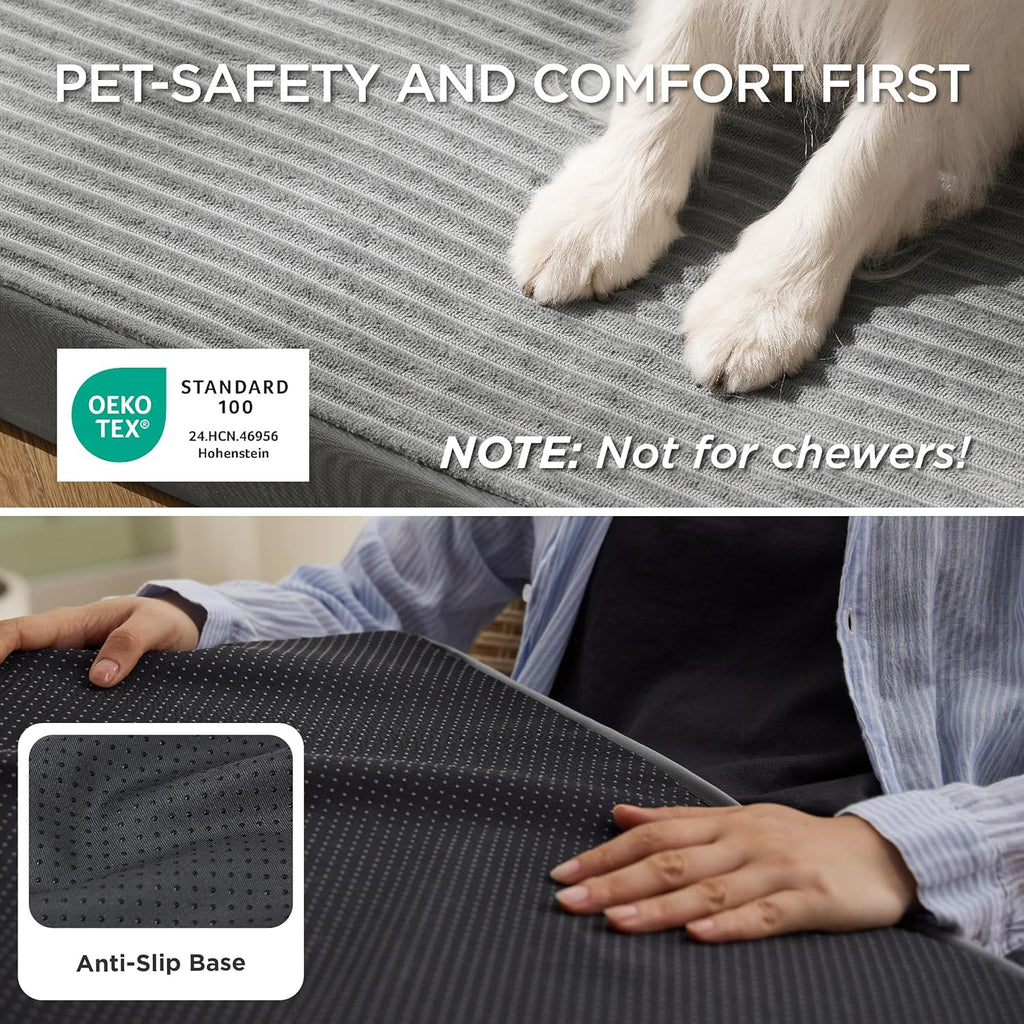 Bedsure ComfyFleece Large Dog Bed for Crate with Washable Cover, 35x22 | Orthopedic Egg Crate Foam Pet Mat,Removable Cover, Nonslip Bottom,Not Waterproof,Not Chewproof,For Large Breeds up to 40lbs