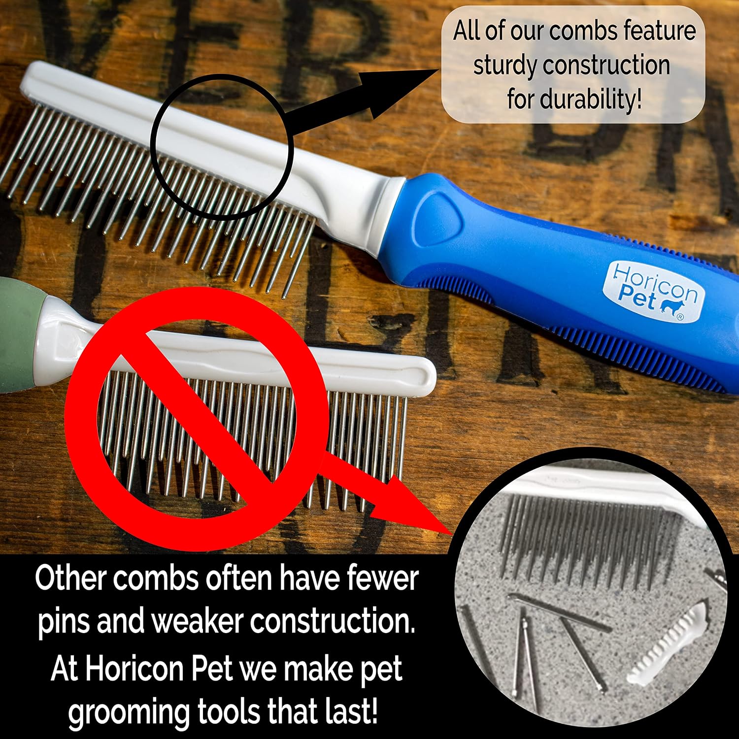Detangling Dog Comb with Long & Short Stainless Steel Metal Teeth - Dogs, Cats & Small Animals for Removing Matted Fur, Knots & Tangles