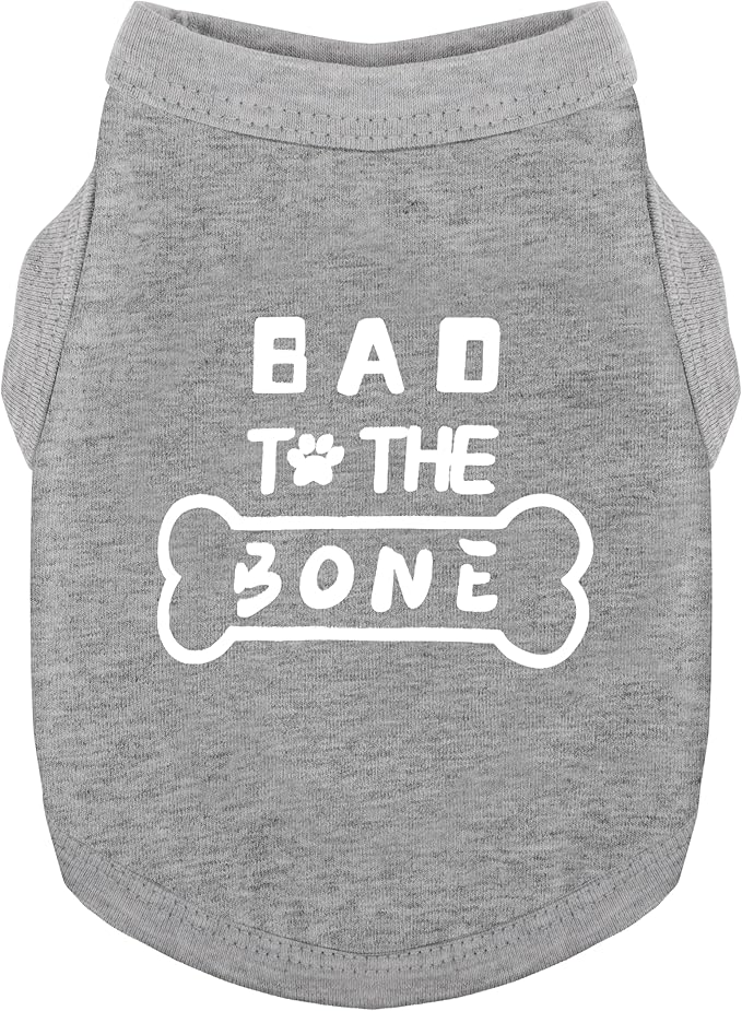 Discover Cozy Cotton Canine Wear: Soft, Lightweight, and Breathable Dog Shirt Vest with Eye-Catching Graphics(Bad to The Bone), Keeping Your Furry Friend Warm and Comfy! Grey XL