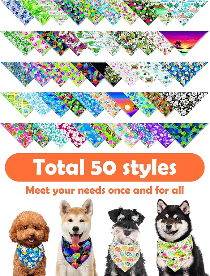PET SHOW 50 Pack Hawaiian Dog Bandanas Bulk for Extra Large XL Dogs Washable Adjustable Pet Scarf Triangle Bibs for Dogs Red Pink Decorative Grooming Accessories