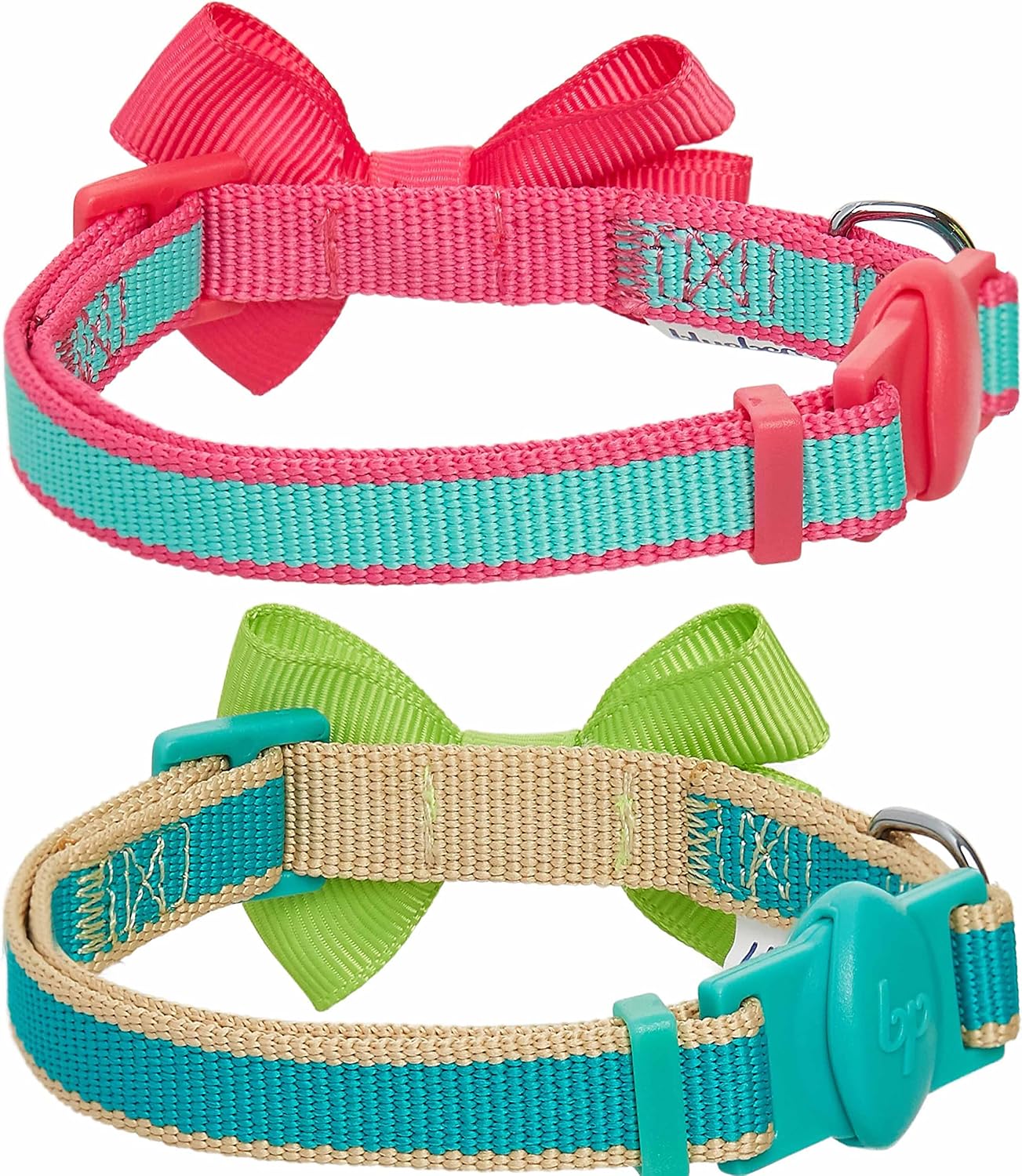 Blueberry Pet Pack of 2 Cat Collars, Classic Solid Adjustable Breakaway Cat Collar with Bell and Bow Tie, Teal Lagoon, Neck 9"-13"
