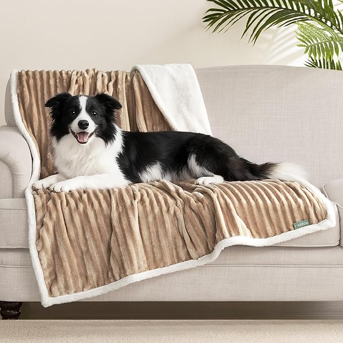 Waterproof Dog Blanket for Large Dogs - Washable Pet Throw Blanket for Couch Bed Protector, Cozy Fleece Calming Dog Blankets for Indoors & Outdoors, Linen, 50"x60"