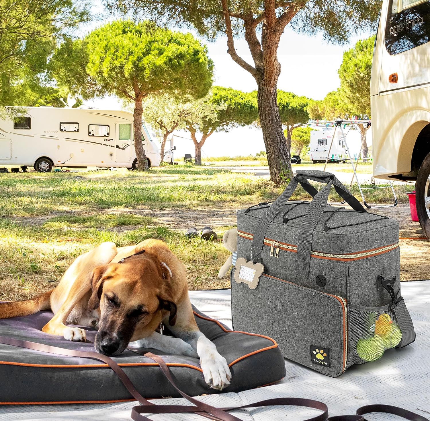 Dog Travel Bag for Traveling| Week Away/Overnight Dog Travel Accessories with Multi-Function Pockets| Travel Set for Dogs and Cats|Ideal Pet Diaper Bag and Pet Gift Kit(Grey)