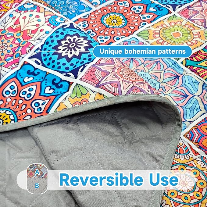 Waterproof Dog Blanket, Bohemian Dog Bed Cover Pet Blanket, Reversible Sofa Couch Cover for Dogs Washable, Protect Furniture Bed Couch Sofa for Puppy Cat (Colorful Medallion, 30×70 Inch)