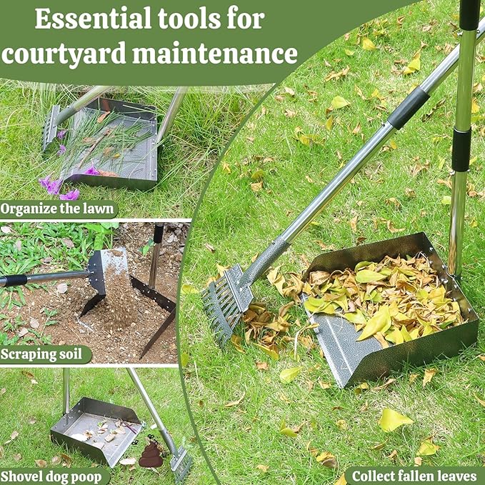 T2Y Pooper Scooper, 48'' Long Handle Dog Pooper Scooper, Adjustable Stainless Steel Rake & Spade & Extra Large Tray, Durable Poop Scoopers for Yard, Lawn, Snowfield, Suitable for Multi-Dog Family