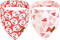 Valentines Dog Bandanas with Snap Button - 2 Pack Reversible Heart Dog Scarf for Boy & Girl, Premium Durable Fabric, Pet Bandana for Large and Extra Large Dogs (X-Large)