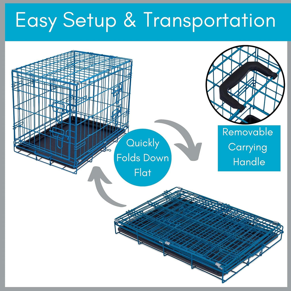 Internet's Best Double Door Steel Crates Collapsible and Foldable Wire Dog Kennel, 24 Inch (Small), Blue