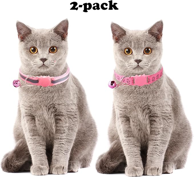 Blue Break Away Cat Collar with Bells, [2 Pack] Breakaway Kitten Collar with Bells, Reflective Cat Collar for Girl Cats Kitty