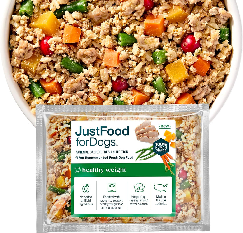 JustFoodForDogs Fresh Frozen Healthy Weight Dog Food, Topper - Pork, 21 Pk | Fresh Pet Meals for Dog Weight Control & Weight Management, Human Grade, Vet Recommended, High Fiber, Lean Pork, 18 Oz Pouch