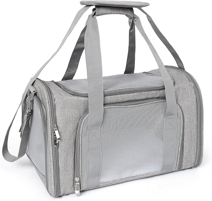 Mile High Life | Outdoor Travel Pet Carrier | Kitty Puppy Cat Carriers | Collapsible Dog Carrier for Small Medium Dogs | Cat Crates w Breathable Mesh with Soft-Sided (Grey, Large)
