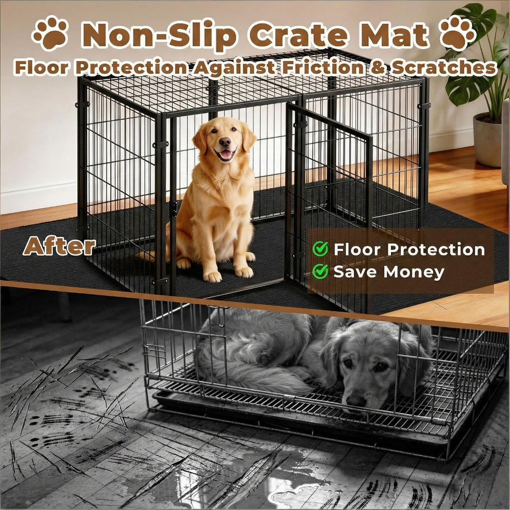 Dog Crate Mat, 24 in X 36 in Dog Playpen Mat Kennel Mat | Waterproof Non-Slip Reusable Washable Floor Protector Large cages Puppy Pee Pad for Under Dogs Crate Black