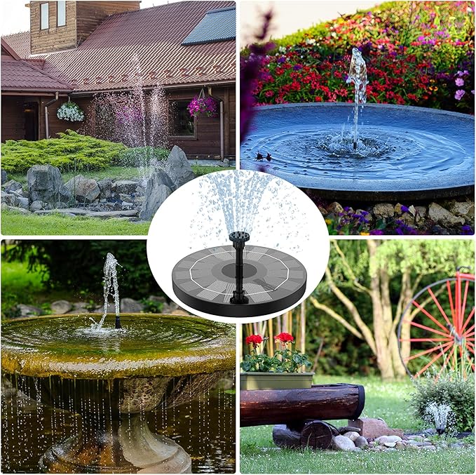 AISITIN 2.5W Solar Bird Bath Fountain, Solar Fountain for Bird Bath with 6 Nozzles, 6.7" Solar Powered Water Fountain for Garden, Ponds, Pool, Fish Tank, Outdoor and Aquarium, 2 Pack