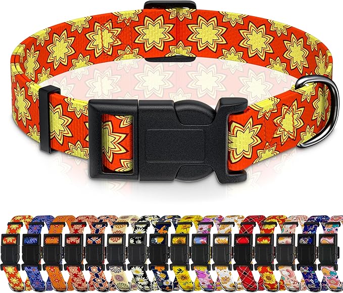 Dog Collar, Classical Indian Spirit Boys Girls Puppy Collar for Small Medium Large Dogs, Adjustable Soft Indian Pet Collar with Safety Buckle for Male Females(Yellow,L)