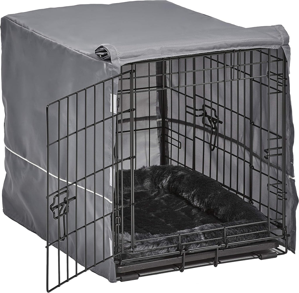 MidWest Homes for Pets Double Door 24-inch Dog Crate Kit, Bundle Includes a Two-Door Cage, Matching Gray Bed and Crate Cover, For Small Breeds