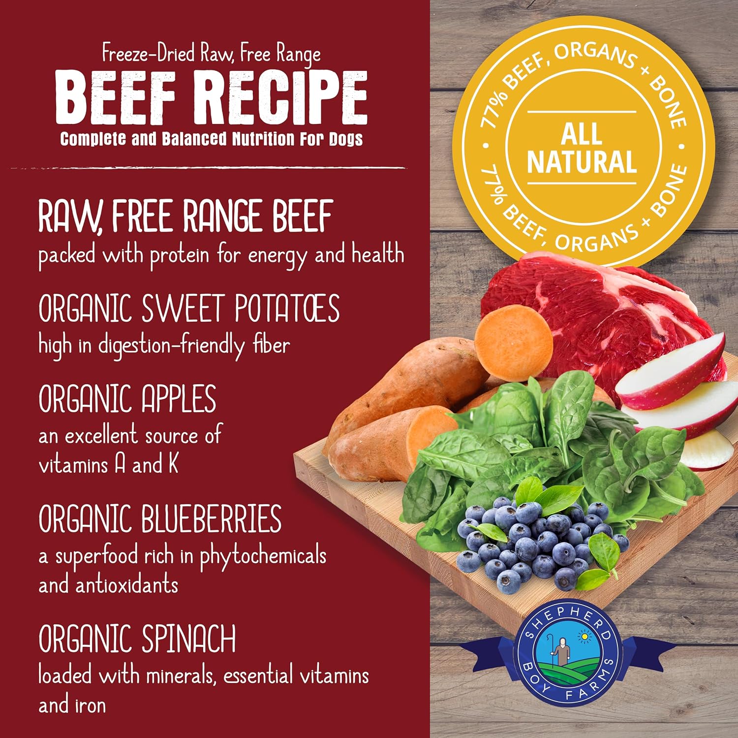 Shepherd Boy Farms Freeze Dried Dog Food - Beef Recipe, USA Made 14 oz | Raw, High Protein, Complete and Balanced Meal, For All Life Stages, Includes Goat Milk, Zero Synthetic Vitamins or Minerals