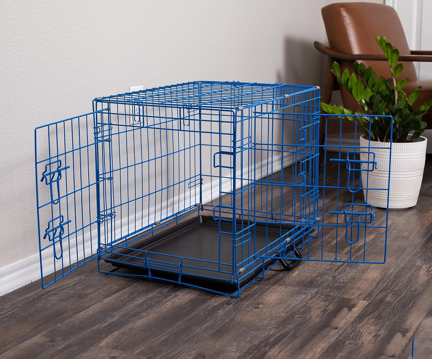 Internet's Best Double Door Steel Crates Collapsible and Foldable Wire Dog Kennel, 24 Inch (Small), Blue