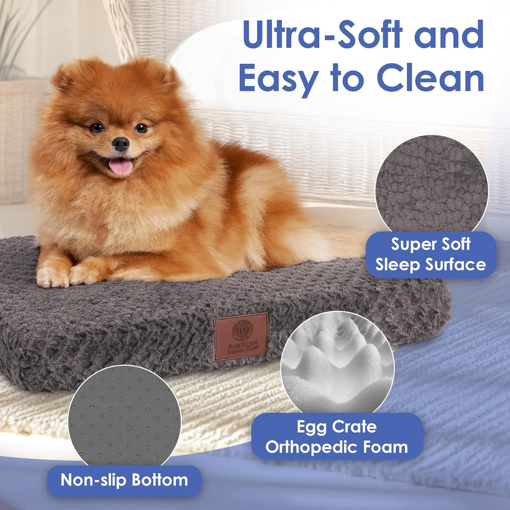 AKC Orthopedic Memory Foam Dog Crate Mat, 24" x 19", Gray | American Kennel Club Orthopedic Memory Foam Dog Crate Mat, Washable Cover, Non-Slip Base, Breathable, Durable, 24x19