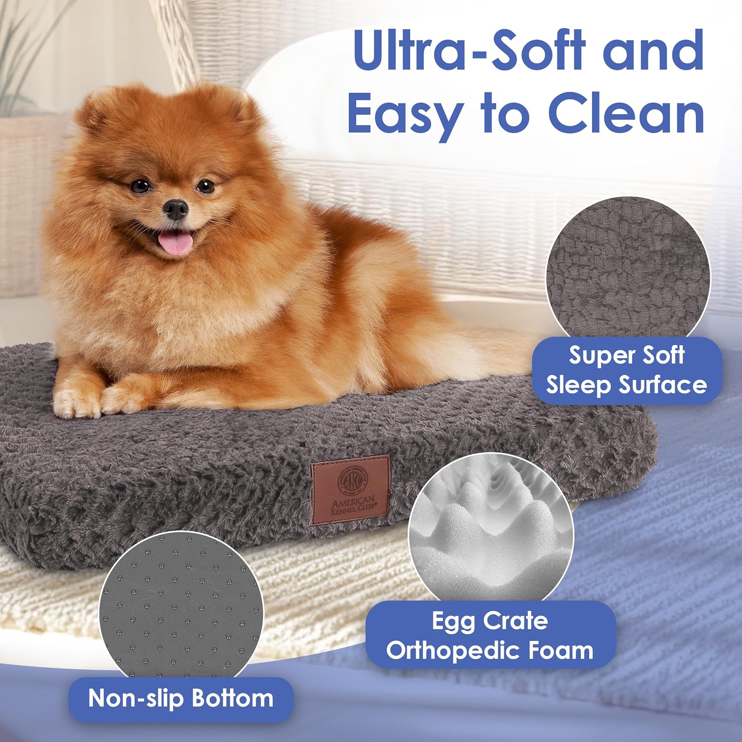 AKC Orthopedic Memory Foam Dog Crate Mat, 24" x 19", Gray | American Kennel Club Orthopedic Memory Foam Dog Crate Mat, Washable Cover, Non-Slip Base, Breathable, Durable, 24x19