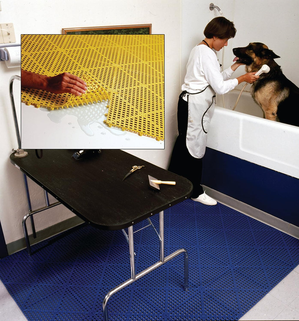 Dri-Dek® Dog & Cat Kennel Cage Liner, Veterinarian or Groomer Flooring - 1'x1' Interlocking Tiles - 12-Pack (Gray)