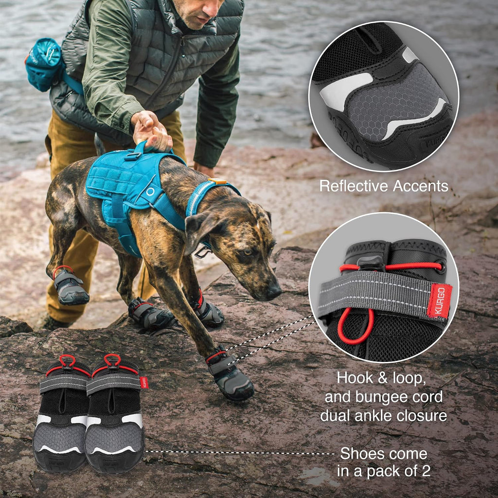 Kurgo Blaze Cross Dog Shoes, Chili Red/Black, Small, 2 Pack | All Season Paw Protectors, Lightweight & Breathable, Water-Resistant, Reflective Accents, No-Slip, Includes 2 Shoes