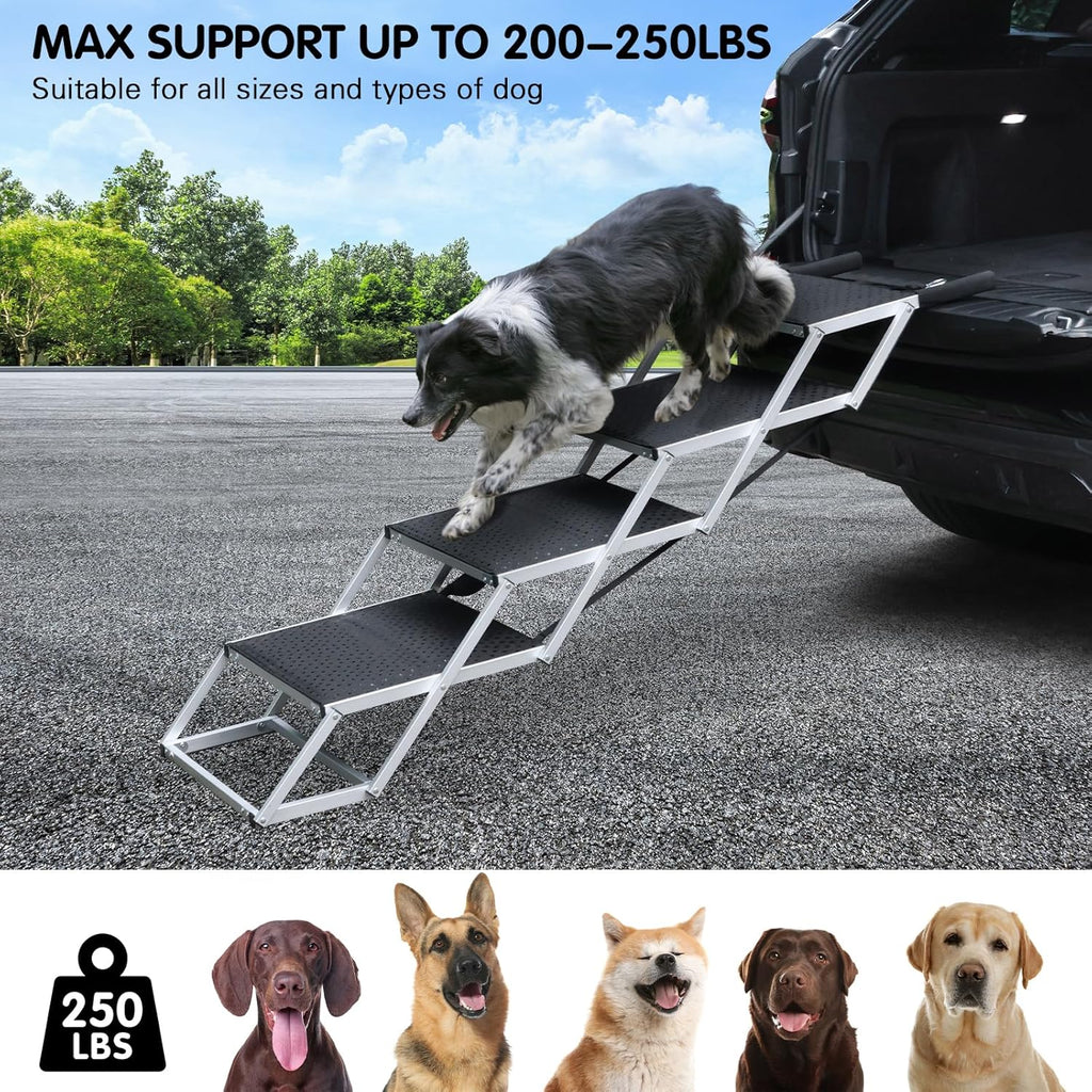 DGSL Folding Dog Stairs for Car, 16.9" Wide 4-Step Non-Slip Pet Steps | Portable Pet Stairs for Vehicle Access, Large Dogs, SUVs, Trucks and Home use
