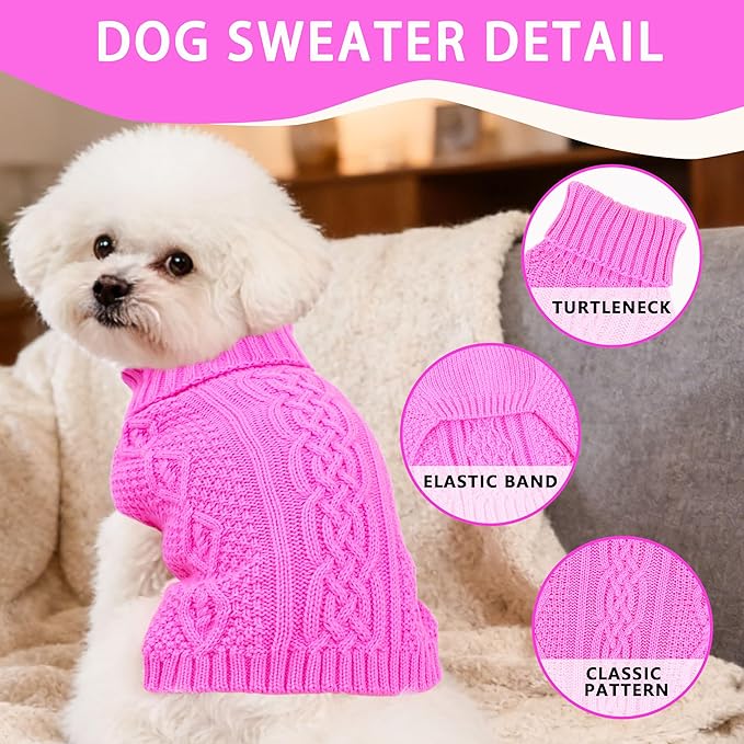 Dog Sweaters Small Dog Clothes Winter Turtleneck Puppy Sweater Warm Pet Cat Sweater Doggy Pullover Outfit with Twisted Design XS~XL(Pink, Medium)