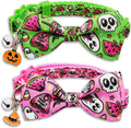 2 Pack Halloween Cat Collar Breakaway Collars with Bow Tie and Bell, Ghost Prints Safety Breakaway Buckle Soft Nylon for Boys and Girls Kitties Kittens