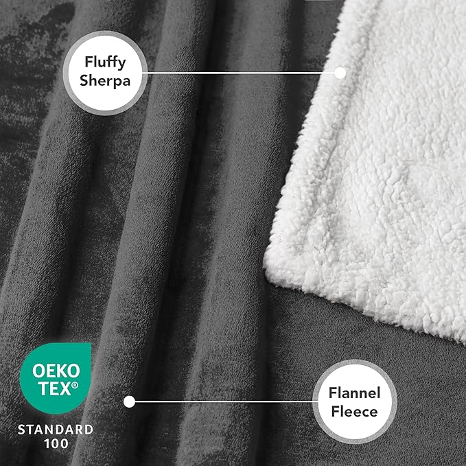 PetAmi Waterproof Dog Blanket for Medium Large Dog Puppy Cat Throw for Couch Cover Leakproof Protection, Sherpa Fleece, Reversible Soft Washable 60x40 Charcoal Gray
