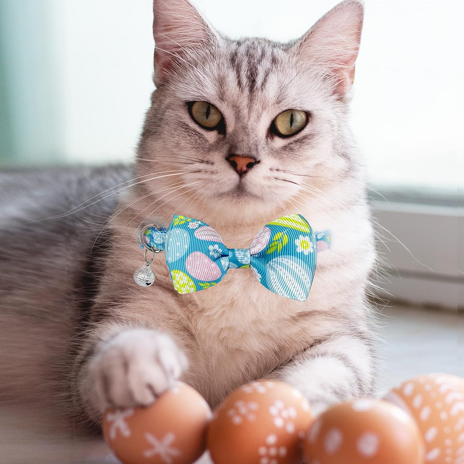 Easter Cat Collar with Bow Tie, Holiday 2 Pack Kitty Kitten Cute Bunny Carrot Collar for Girls and Boys (Hoppy Hour/Pink)
