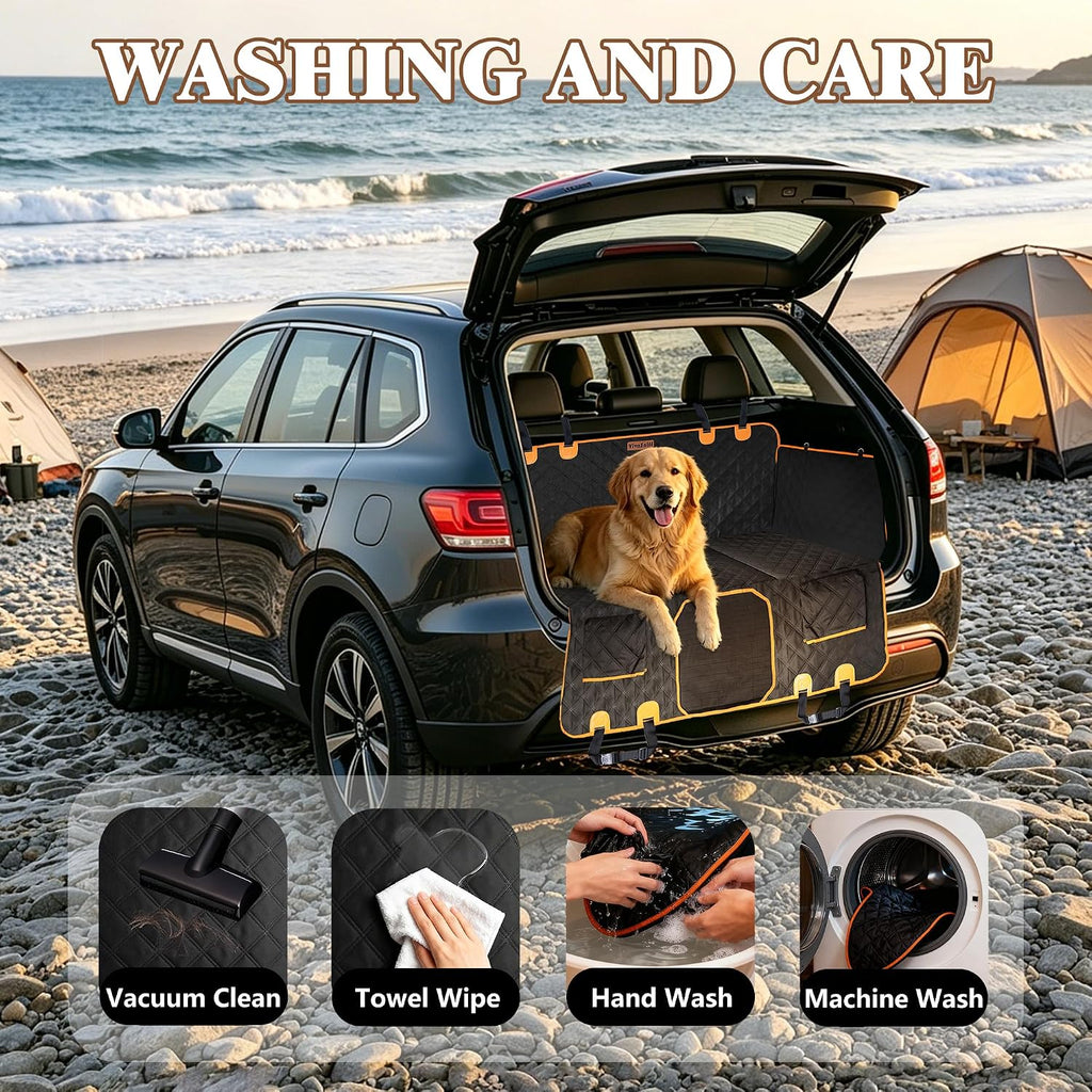 Hard Bottom Waterproof Dog Seat Cover Hammock for Full Size Truck | 900D Oxford bite-proof & waterproof. 35D sponge pad protects dog joints. Extra-wide hard bottom supports 600lbs. Mesh window
