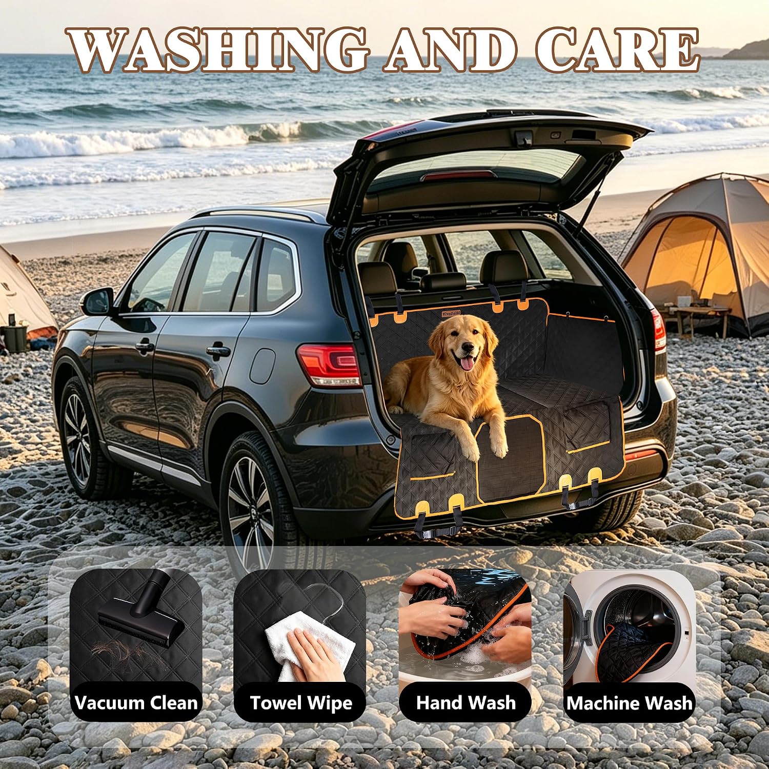 Hard Bottom Waterproof Dog Seat Cover Hammock for Full Size Truck | 900D Oxford bite-proof & waterproof. 35D sponge pad protects dog joints. Extra-wide hard bottom supports 600lbs. Mesh window
