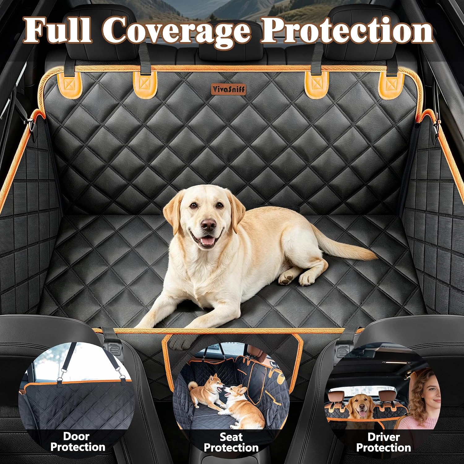 Hard Bottom Waterproof Dog Seat Cover Hammock for Full Size Truck | 900D Oxford bite-proof & waterproof. 35D sponge pad protects dog joints. Extra-wide hard bottom supports 600lbs. Mesh window