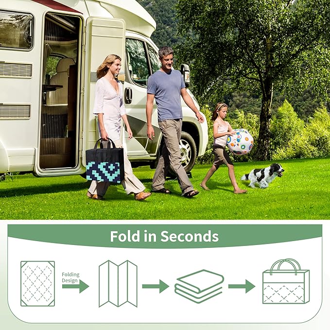 GENIMO Outdoor Rug for Patio Clearance, 6'x9' Waterproof Camping Mat, Reversible Plastic Straw Rugs for RV, Camper, Balcony, Backyard, Picnic, Deck (Navy Blue & Jade Green)