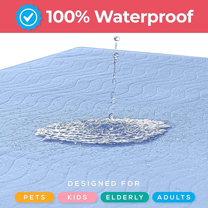 Utopia Bedding Washable Underpads 34" x 36" (Pack of 6), Waterproof Reusable Heavy Absorbency Incontinence Bed Pads for Adults, Kids, Elderly and Pets, Bedwetting Pads for Sofa and Couch (Blue)