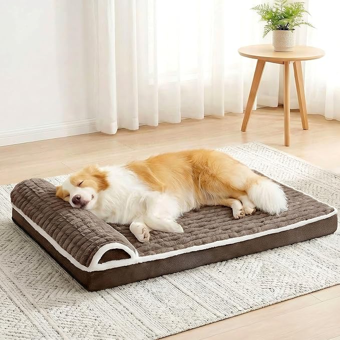 Orthopedic Dog Bed Large Sized Dog with Pillow 36''X24'', Waterproof Soft Comfortable Egg Crate Foam Pet Crate Beds Mat with Removable Washable Cover and Non-Slip Bottom, Taupe