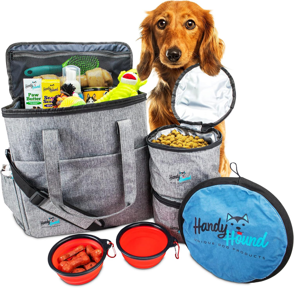 Dog Travel Bag, Pet Travel Organizer Kit for Weekend Trips | Includes accessory organizer with food storage, ideal for road trips, camping and weekends away