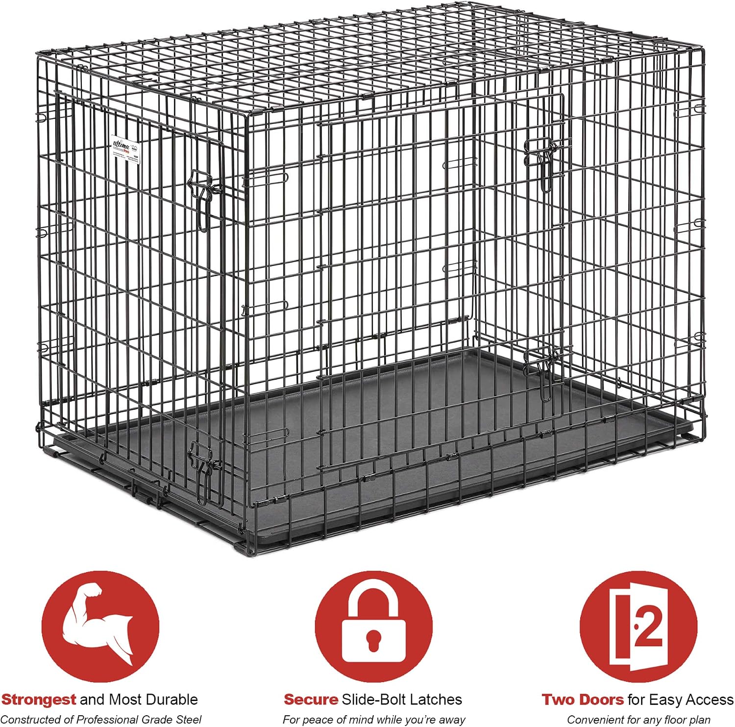MidWest Homes for Pets Ultima Pro Heavy-Duty 42-Inch Dog Crate, Ultra-Strong Steel Double Door Pet Cage for Large Breeds, Accessories Included