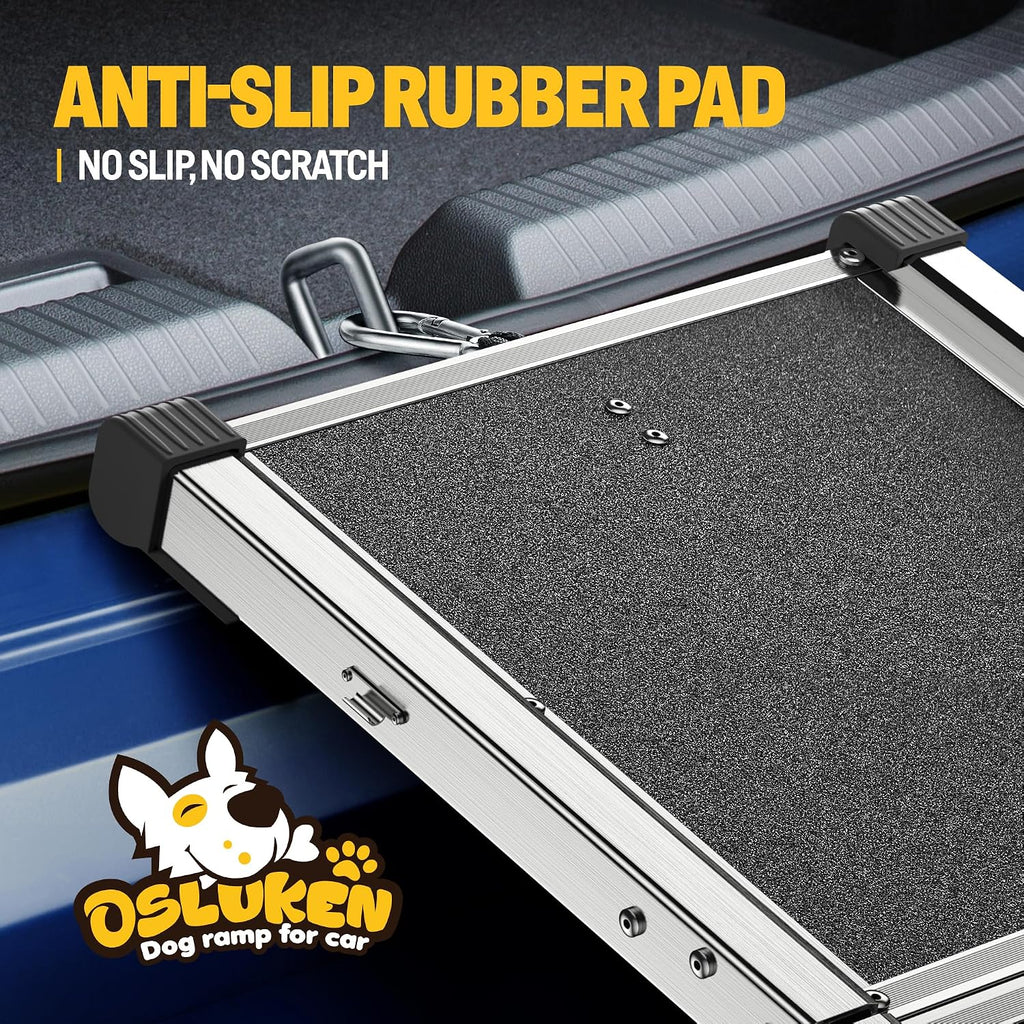 71" Aluminum Alloy Dog Ramp for Car SUV Truck Side Door, Foldable Outdoor Pet Ramp with Adjustable Support Head, Non-Slip Traction Surface, Sturdy Ramp for Large Dogs Up to 200 LBS (4 Folded)