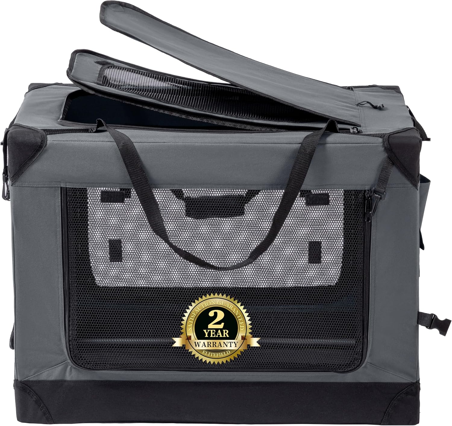 EliteField 4-Door Folding Soft Dog Crate, Aluminum Frame (2-Year Warranty) | Top Curtain, Washable Crate & Bed Covers, Backpack Carrying Bag, Indoor/Outdoor, Storage Pockets, Zipper Locks