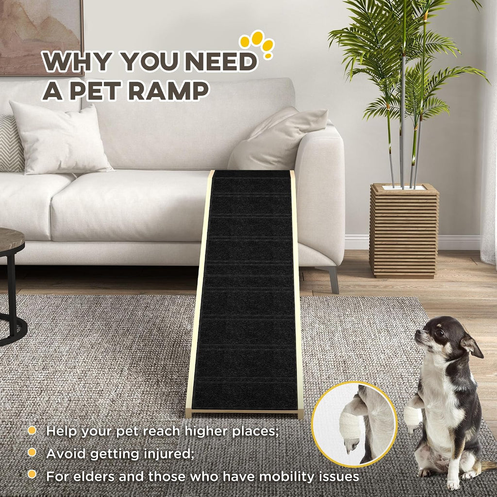 PawHut Dog Ramp for Bed, Pet Ramp for Dogs with Non-Slip Carpet and Top Platform, 74" x 16" x 25", Natural | Pet Ramp for Bed, Top Platform