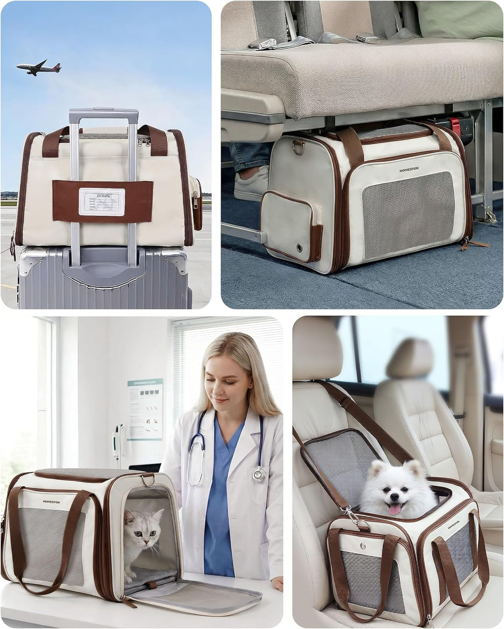 Homespon 34.5L Soft-Sided Cat Dog Carrier, Airline Approved Pet Bag | Collapsible Travel Bag with Removable Bed for Small Dogs & Cats