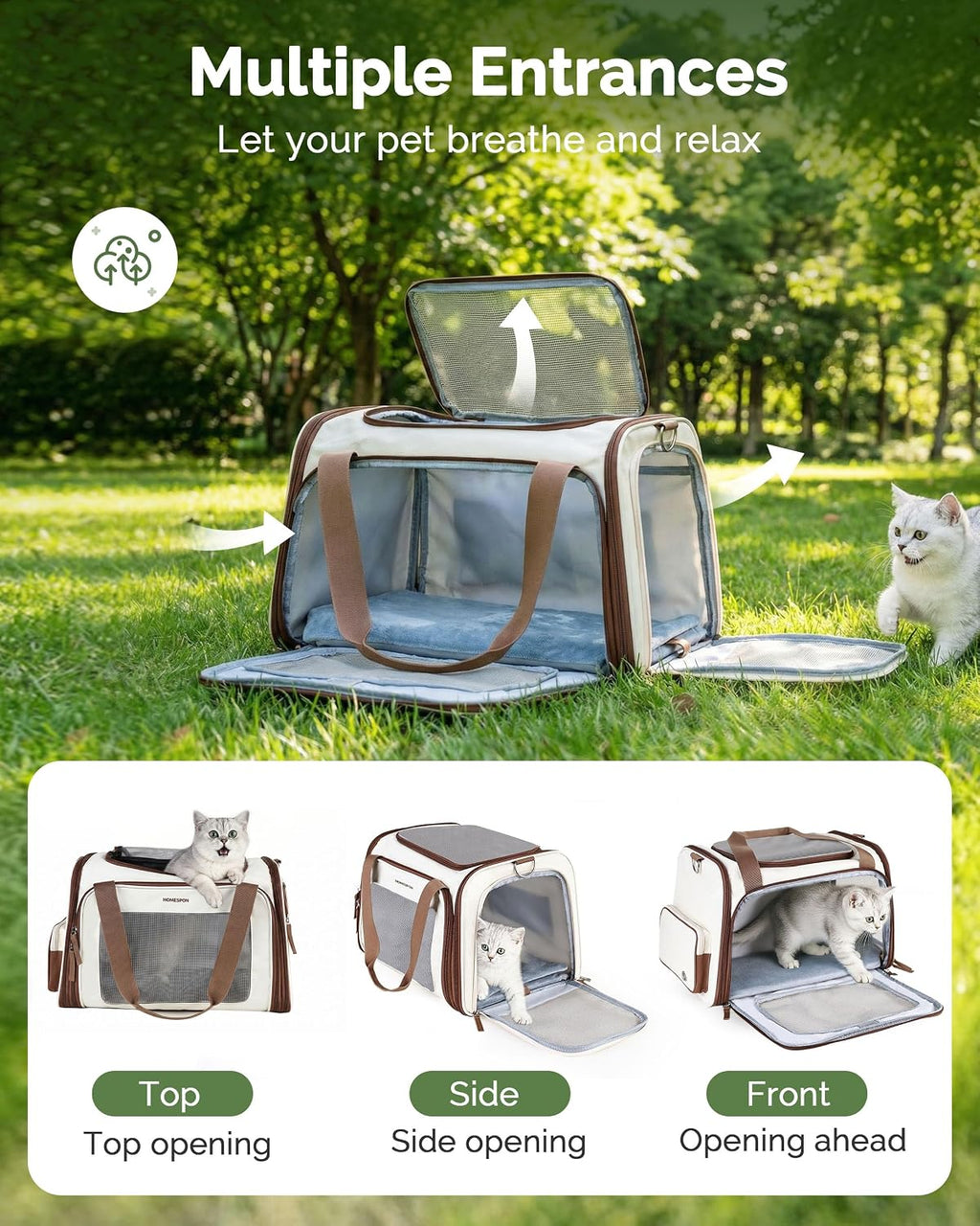 Homespon 34.5L Soft-Sided Cat Dog Carrier, Airline Approved Pet Bag | Collapsible Travel Bag with Removable Bed for Small Dogs & Cats
