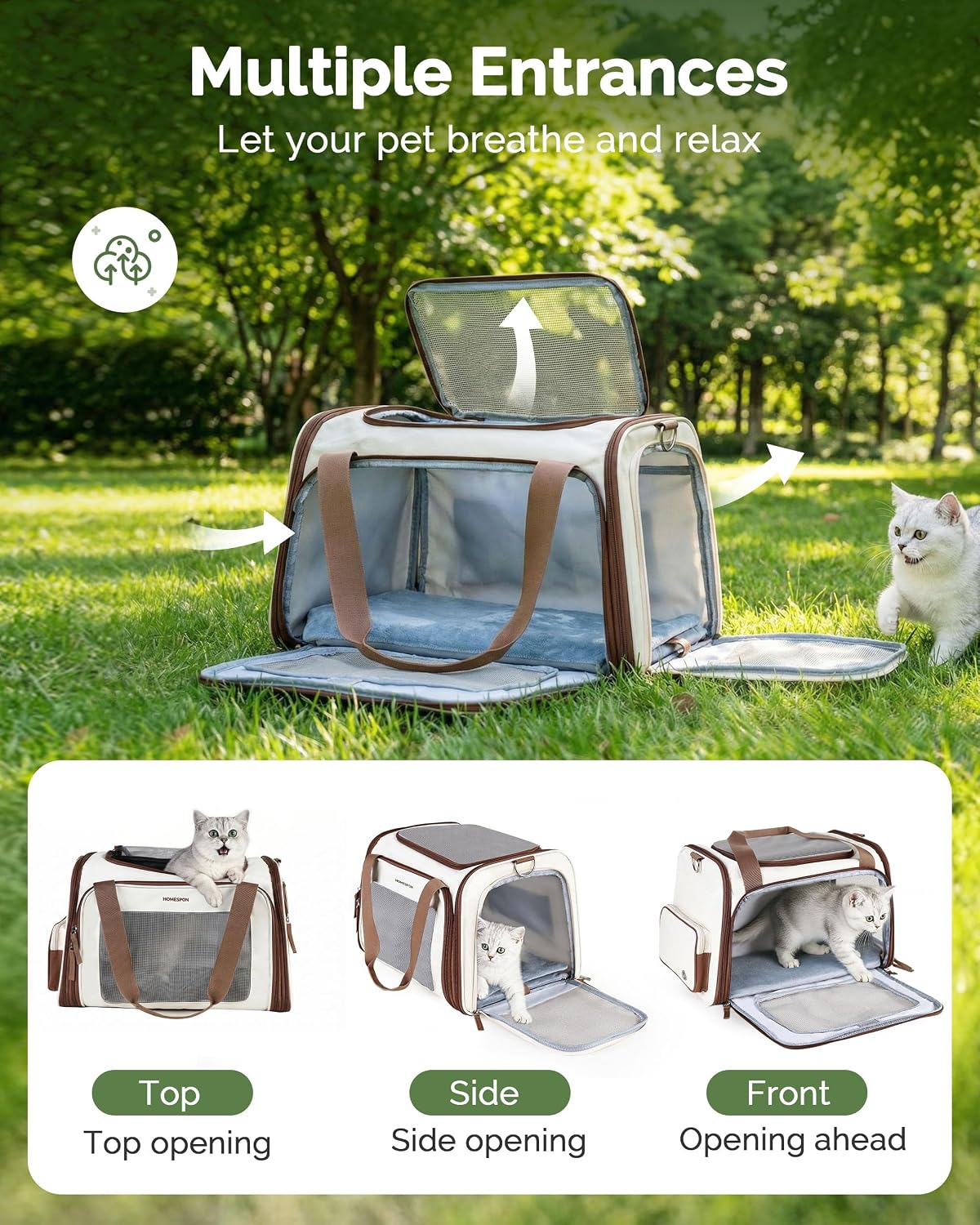 Homespon 34.5L Soft-Sided Cat Dog Carrier, Airline Approved Pet Bag | Collapsible Travel Bag with Removable Bed for Small Dogs & Cats
