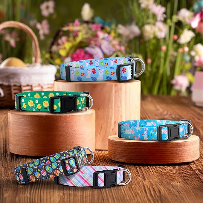 Native Pup Easter Dog Collar, Cute Spring Gift for Puppies, Pink Pastel, Eggs, Chicks, Bunny Adjustable for Small, Medium, Large Breeds (Chicks, Medium)