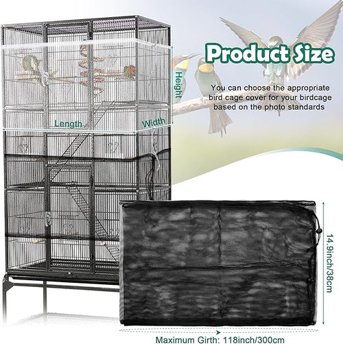 2 Pack Bird Cage Seed Catcher Guard, Bird Cage Cover,Heavy Duty Adjustable Nylon Mesh Netting Seed Catche for Parrot Parakeet Macaw African(XL-118’’*14.9’’)